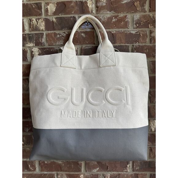 Gucci Logo Embossed Open Tote Canvas 52219 - Picture 1 of 9